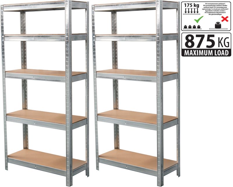 Racks fém polc, MDF, 5 polcos, 2 db/csomag