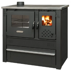 Szilárd tüzelésű tűzhely Pro PANONIA Steel, 10 kW, fekete,bal oldali kimenet